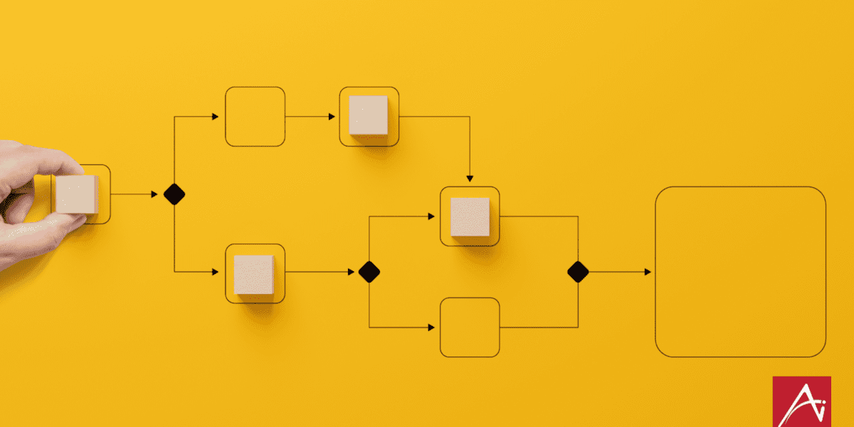 hand moving blocks into a workflow