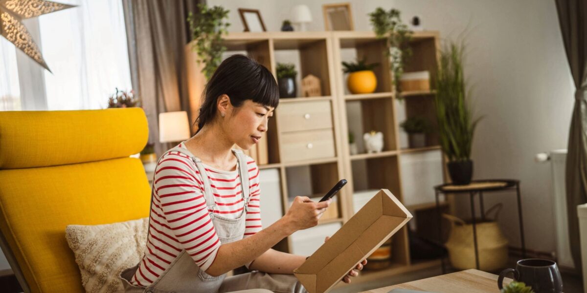 Woman scanning QR code